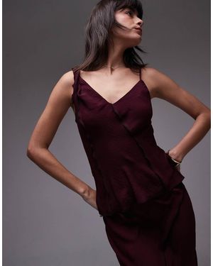 TOPSHOP Canottiera Bordeaux Con Bordi Grezzi E Spalline Attorcigliate - Multicolore