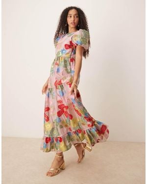Sister Jane Dream Camellia Jacquard Maxi Dress And Floral - Pink