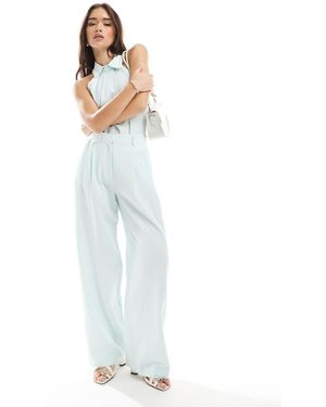 ASOS Pantalones Azules De Talle Bajo De Mezcla De Lino De (Parte De Un Conjunto) - Blanco