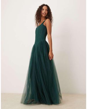 LACE & BEADS Lange Avondjurk Met Korset En Verlaagde Zoom - Groen