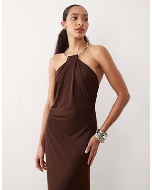 Mango Vestido Largo Con Detalle De Anilla De - Marrón