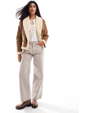 Threadbare Faux Suede And Borg Jacket - Natural