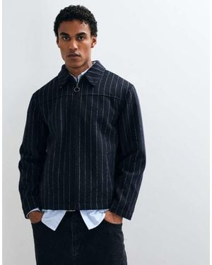 ASOS Chaqueta Con Cierre De Cremallera Y Efecto Lana De Raya Diplomática En - Azul