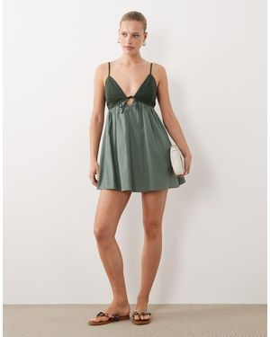 Abercrombie & Fitch Strappy Flowy Mini Dress Skort With Built - Green