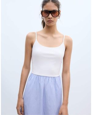 Stradivarius Two-material Strappy Midi Dress - Blue