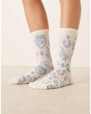 Accessorize Sokken Met Western Print - Naturel