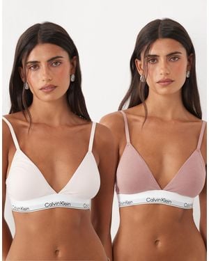 Calvin Klein Icon Cotton Modal Lightly Lined Triangle Bra 2pk - Brown