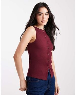 New Look Button Through Tank Top - Red