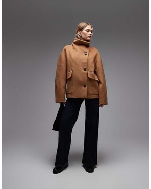 Mango Chaqueta Tostada Con Cuello Alzado De Mezcla De Lana De -Neutro - Gris