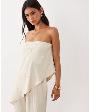 Six Stories Embellished Bandeau Asymmetric Hem Top Co-ord - Natural