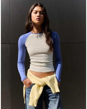 Bershka Long Sleeve Raglan T-Shirt - Purple