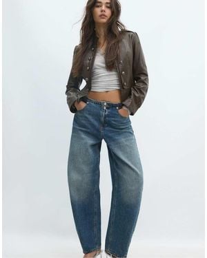 Stradivarius Blazer Met Leerlook En Gegraveerde Knopen - Blauw