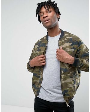 Pull&Bear – bomberjacke mit military-print - Grau