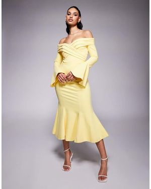 Lavish Alice Off Shoulder Fit And Flare Long Midi Dress - Metallic