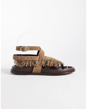 Steve Madden – wendell – flache sandalen aus kastanienem wildleder mit verzierten fransen - Braun