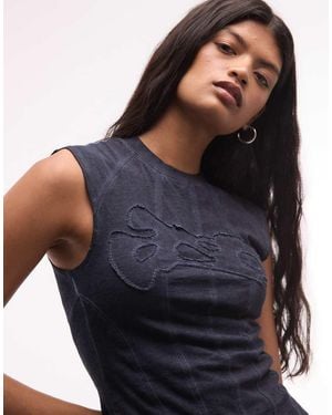 Weekday Cutline Tank Top With Applique Graphic Detail - Blue