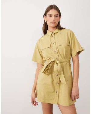 Wednesday's Girl Button Through Mini Shirt Dress - Natural