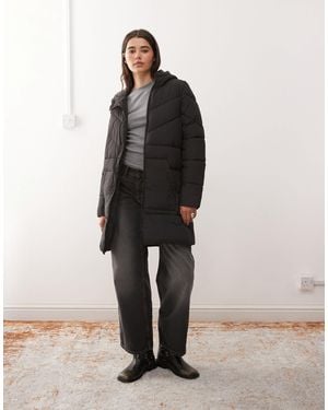 Noisy May Longline Puffer With Hood - Black