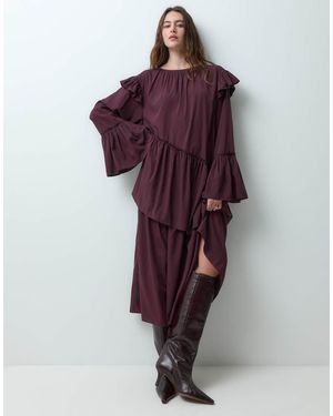 Muse Assembly Asymetric Ruffle Flora Maxi Dress - Red