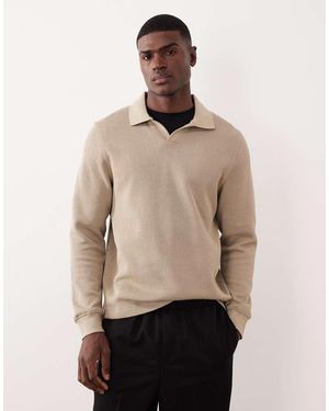 ASOS Geribbeld Sweatshirt Met Polokraag - Naturel