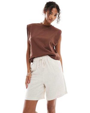 ONLY Pantalones Cortos Beis Sin Cierres De Lino De -Neutro - Blanco