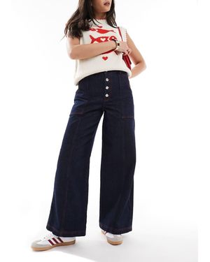 ASOS Jeans A Fondo Ampio Lavaggio Rinse Wash Con Cuciture Rosse - Blu