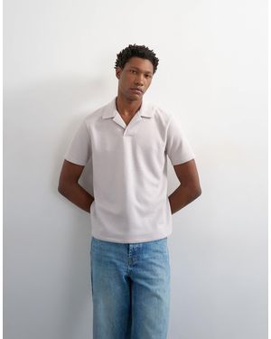 TOPMAN Relaxed Fit Short Sleeve Camp Collar Pique Polo - Blue