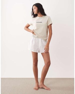 Calvin Klein Logo T-Shirt Pyjama Set - Natural