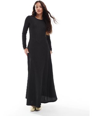 Threadbare Long Sleeve Ribbed Textured Maxi Dress - Black