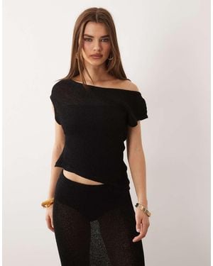 Tala Beach Knit Asymmetric Top - Black