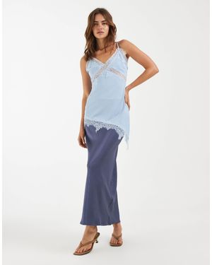 4th & Reckless Satin Column Midaxi Skirt - Blue
