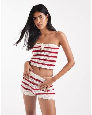 Miss Selfridge Knitted Stripe Crochet Bandeau Co Ord - Red