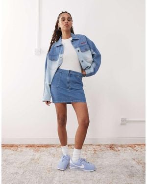 Kickers Minifalda Azul Medio De Talle Bajo De