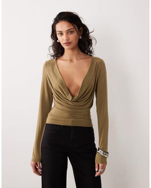 Motel Adaya Long Sleeve Cowl Neck Cupro Top - Natural