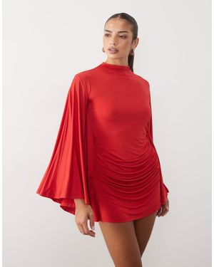 ASOS Rugloze Soepelvallende Mini-Jurk Met Vleermuismouwen En Aangezette Hals - Rood
