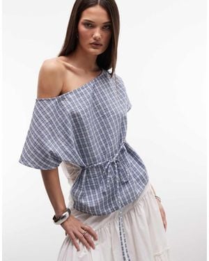 Susmie's Azucena Blue Check Top With Contrast Lace And Tie