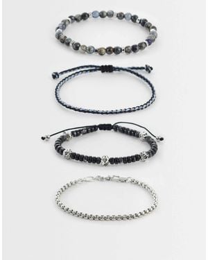 ASOS 4 Pack Beaded And Chipping Stone Bracelet - Gray