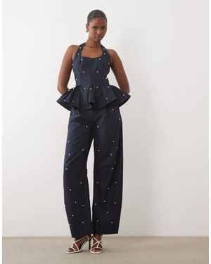 ASOS Co-Ord Barrel Trouser With Pearls - Blue