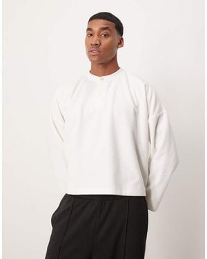 ASOS Super Oversized Cropped Heavyweight Rib Henley Jumper - White