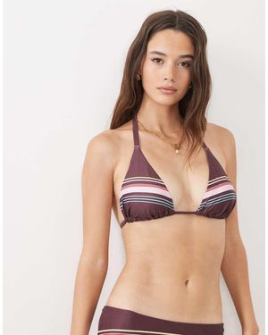 ASOS Fuller Bust Skylar Triangel Bikinitop Met Hoge Apex En Geplaatste Strepen - Bruin
