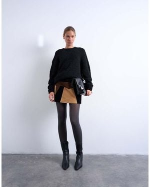 TOPSHOP Faux Suede Patchwork Mini Skirt - White