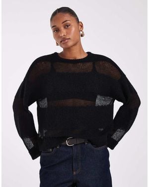 Noisy May Jersey De Punto Holgado Semitransparente A Rayas En - Negro