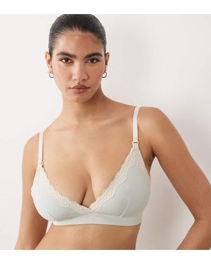 Lindex Sujetador De Lactancia Color Cerceta De Tejido Muy Suave Con Ribete De Encaje De Maternity-Azul - Blanco