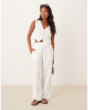 Vila Linen Touch Tailored Wide Leg Trouser Co-ord - Natural