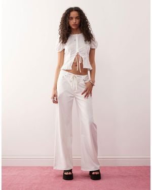Lioness Low Rise Wide Leg Tie Detail Jean Co-ord - Pink