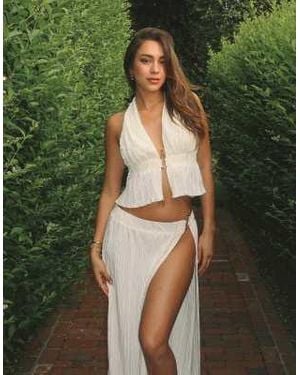 4th & Reckless X Luana Barron Plisse Halterneck Hardware Detail Beach Top Co-Ord - Green