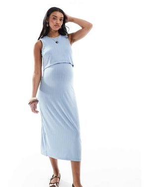 Mama.licious Mamalicious Maternity 2 Function Nursing Ribbed Midi Dress - Blue