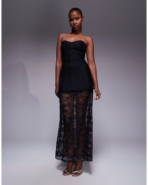 Kaiia Exclusive Structured Bandeau Contrast Skirt Sheer Hem Maxi Dress - Blue