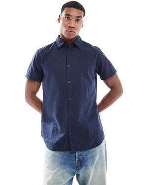 JJ Rebel Short Sleeve Linen Blend Shirt - Blue