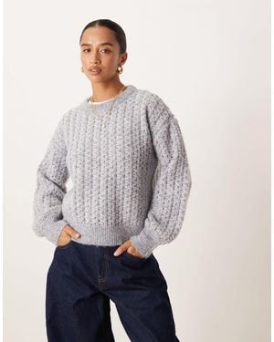 Vila Diagonal Stitch Knitted Sweater - Gray